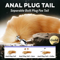 Long Fox Tail Anal Plug Sex Toy for Women Couple Stainless Steel Removable Buttplug SM Cospaly Butt Plug Tail for Adult Anal Toy