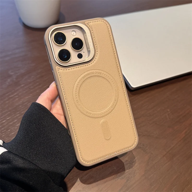

Leather Matte For Magsafe Bracket Phone Case For iPhone 11 12 13 14 15 16 Pro Max Plus Magnetic Wireless Charge Shockproof Cover