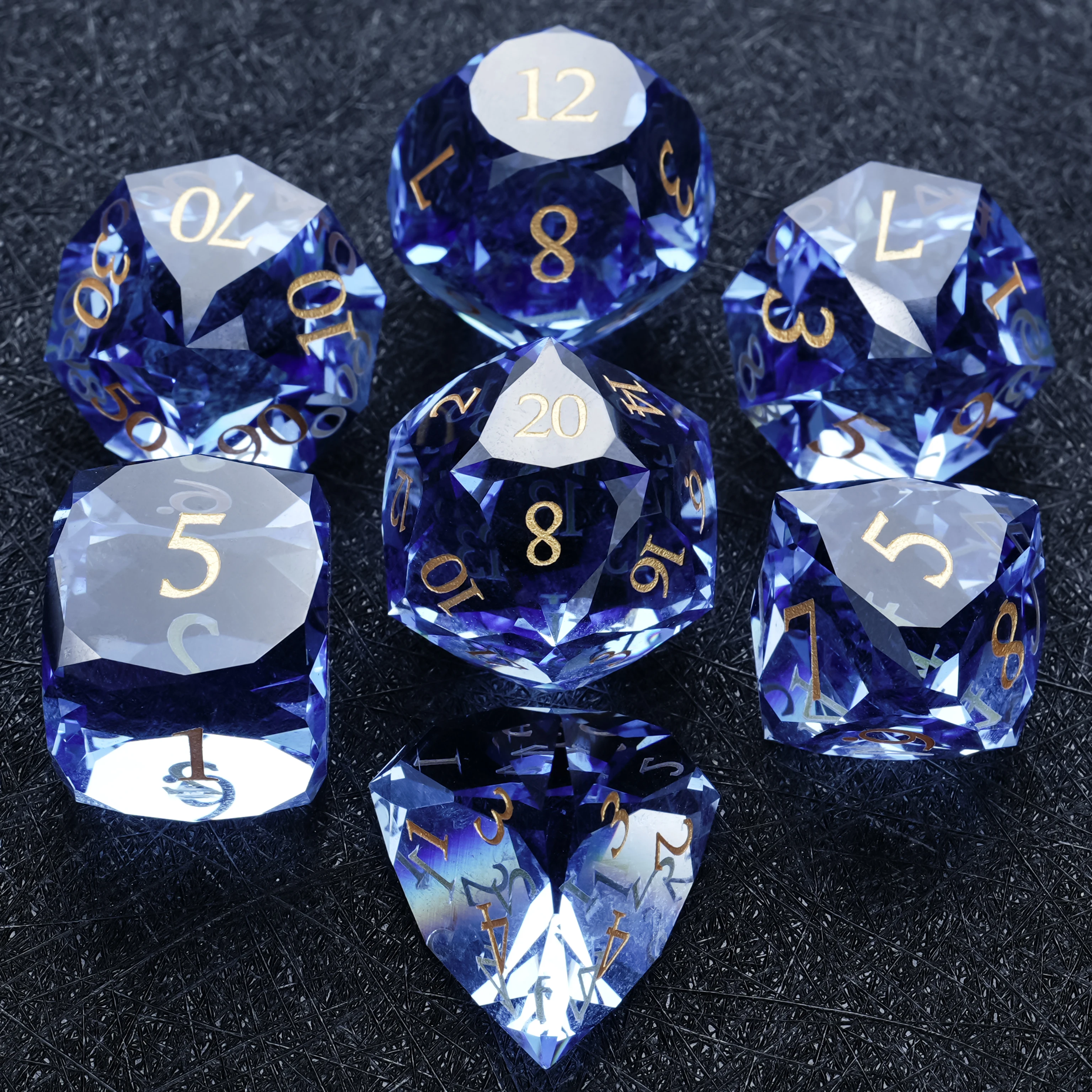 7pcs DND Dice Set Sea Blue Glass Gemstone Dice Set Multi-sided Polyhedral Dice for D&D Game COC Role Playing RPG Table Game