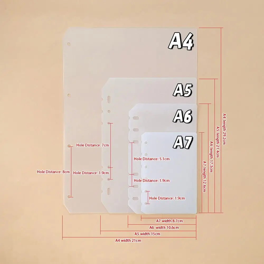 Séparateur de carnet de notes A4 A5 A6 A7, accessoires de papeterie, séparateur de papier intérieur mat PP, classeur universel, déflecteur organisateur, 10 pièces