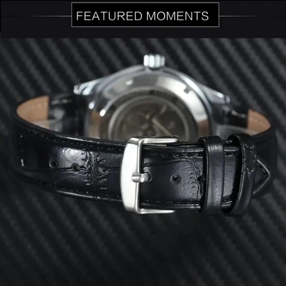 Luxurious Men's Classic Business Automatic Mechanical Watch, Black Dial, Calendar, Leather Strap - Elegant Minimalist Design, Suitable for Casual and Formal Wear, Perfect Gift for Christmas, Father's Day, Birthdays, Anniversaries, and Special Occasions. Exquisite Style, Durable Dial, No Battery Needed
