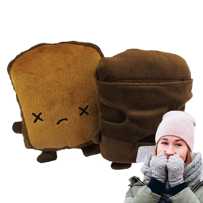 1Pair USB Cute Panda Toast Shape Warm Gloves Heated Hand Warmer Heating Half Finger Winter Warm Gloves For Office Christmas Gift