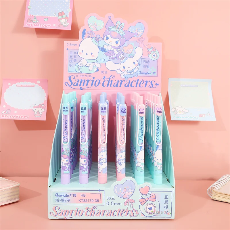 

36pcs/lot Sanrio Kuromi Pochacco Cinnamoroll Mechanical Pencil Cute 0.5MM Drawing Writing Automatic Pen School Supplies