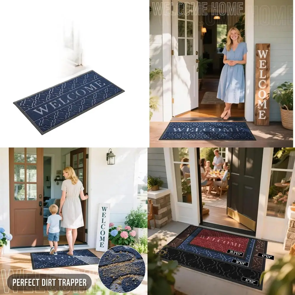 

Всесезонный водонепроницаемый уличный коврик, сверхпрочный нескользящий входной коврик, низкопрофильный для веранды и патио, 47x24, синий
