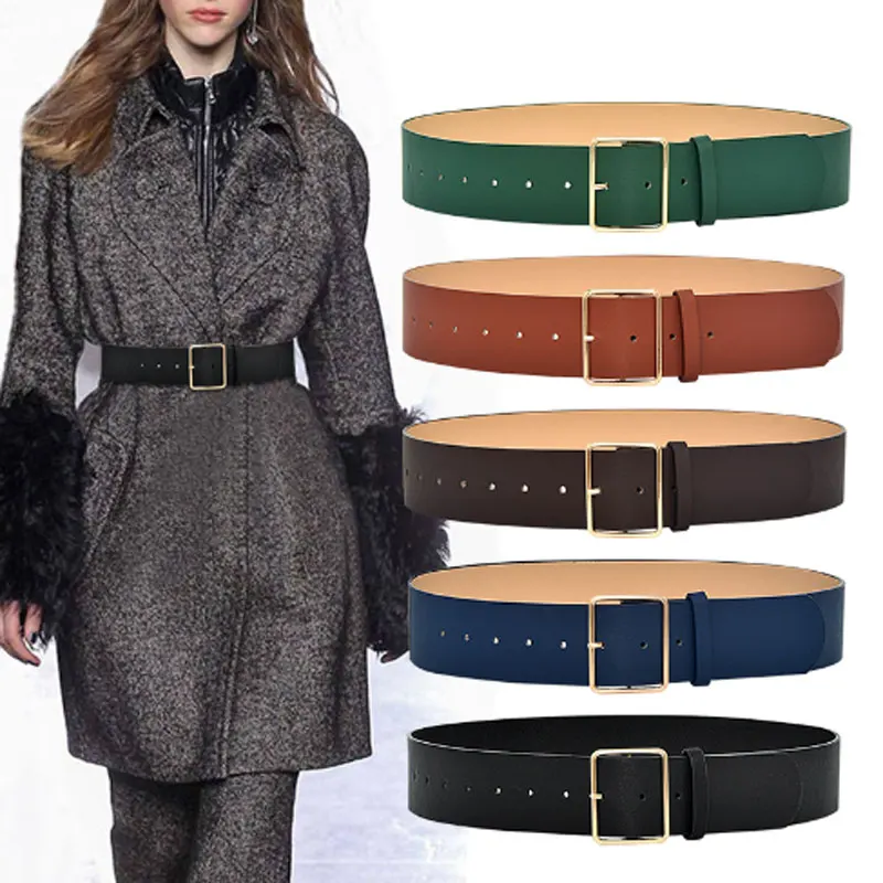 

Women'S Belt Soft Pu Leather Belt Square Buckle Pin Buckle Jeans Black Belt Chic Luxury Brand Fancy Vintage Strap Female