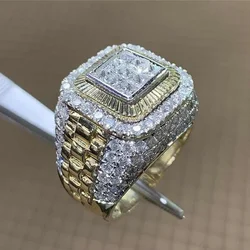 Anillo de boda Punk con incrustaciones de circonita blanca para hombres y mujeres, joyería de moda, Color dorado, Hip Hop, Domineering