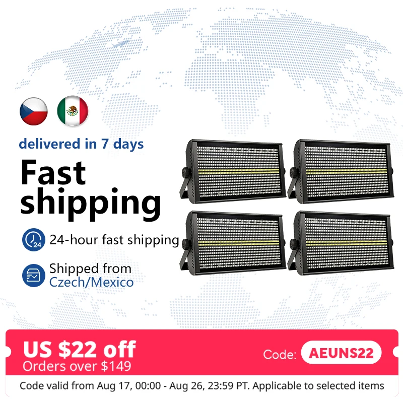 4pcs200W LED RGBW 4 in 1 48 Zone Strobe Light White 8000K DMX Super Bright Dj Wall Washer Bar Strobe Light Stage Lighting Effect