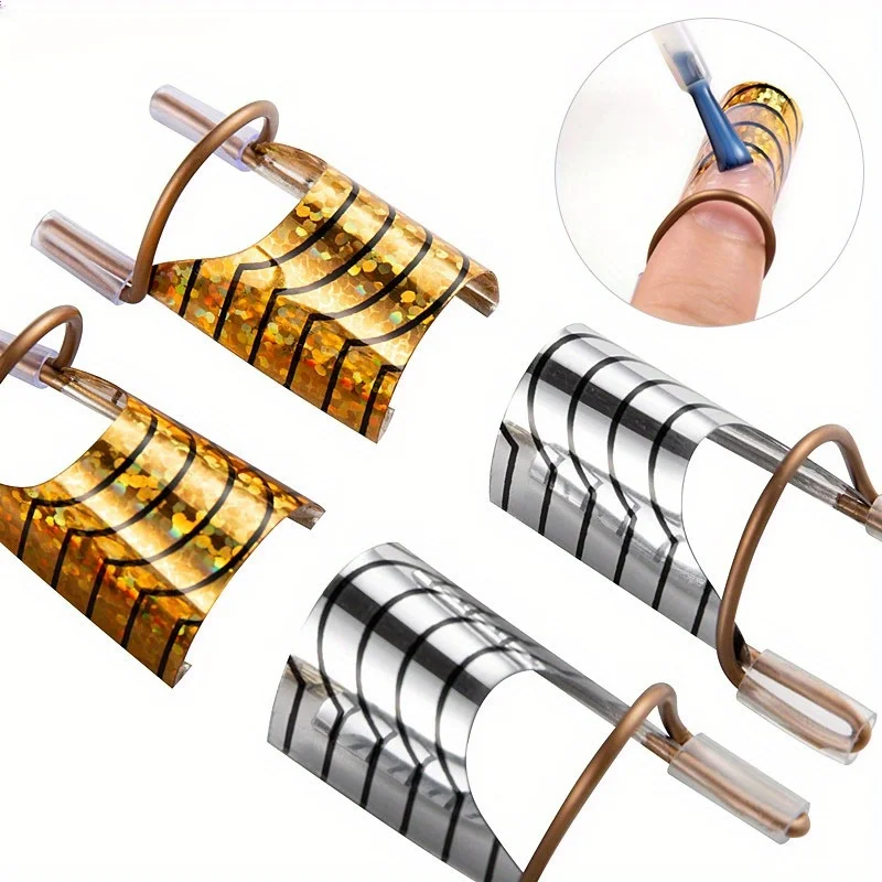 5pc Nail Art C Curved Shape Extension Guide Tips French Foil Acrylic Polish Gel UV Design Form Reusable Metal Mold Manicure Tool