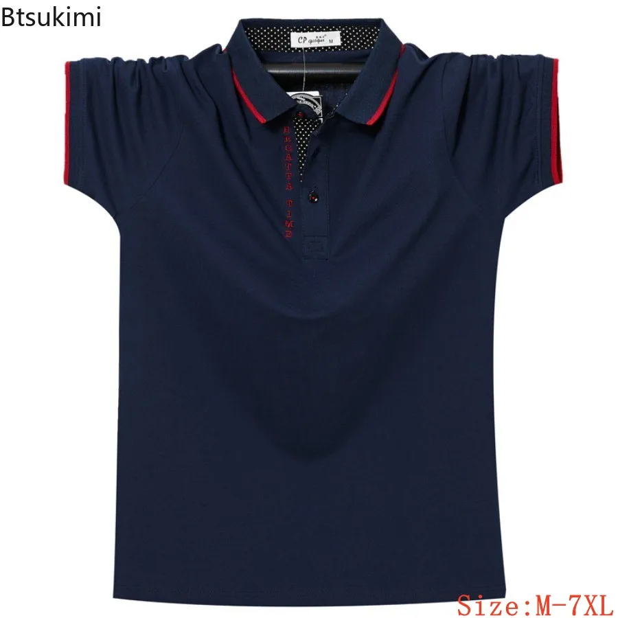 

High-end Men's Business Casual Polo Shirts Summer New Short Sleeve Breathable Cotton T-shirts Color Blocking Big Size Tops M-7XL