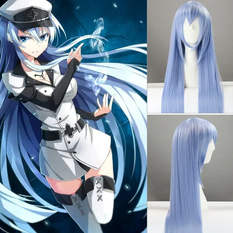 

Akame Ga KILL! Esdeath 100cm 39.7" Long Straight Cosplay Wigs High Quality Heat Resistant Synthetic Fake Hair Blue Anime Pa