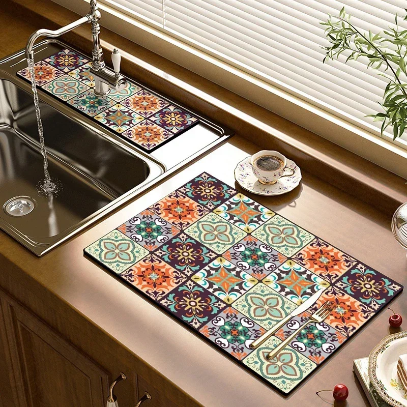 Kitchen Dish Drying Mat Absorbent Drain Pad Kitchen Rugs Coffee Dish Drainer Draining Mat Cup Tableware Escurridor De Platos