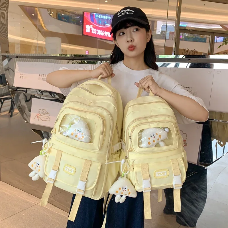 Girl's School Bags Aesthetic Backpack with Pendant Cute School Backpack Korean Style Kawaii Back Pack Young Women Book Bag 2024