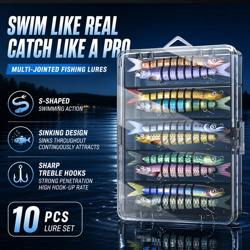 10 Pcs Crank Baits Fishing Lures Slow Sinking Glide and Swim Lifelike Bait Saltwater and Freshwater Lure for Trout Bass