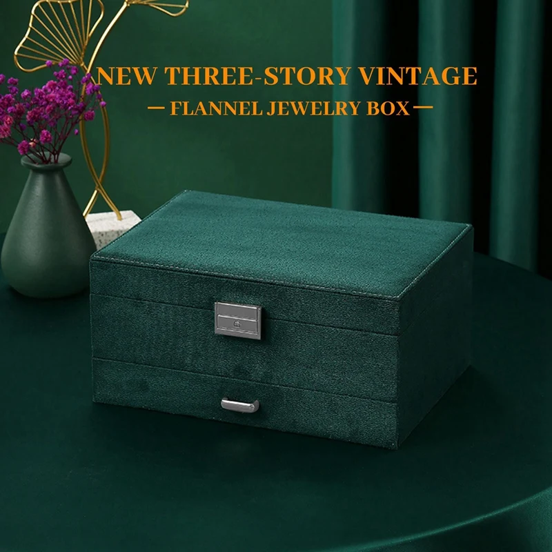 

Rog-eyThree Layer New Vintage Flannel Jewelry Box Earrings Earrings Rings Necklace Jewelry Storage Box Dark