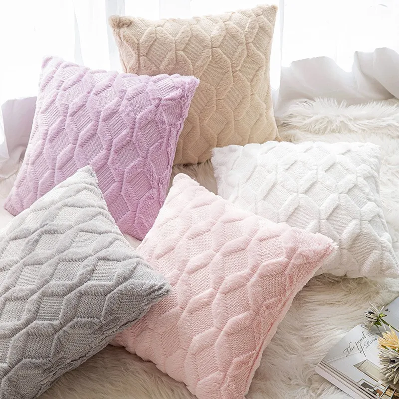 

Plush 3D Diamond Block Geometry Soft Throw Pillowcase