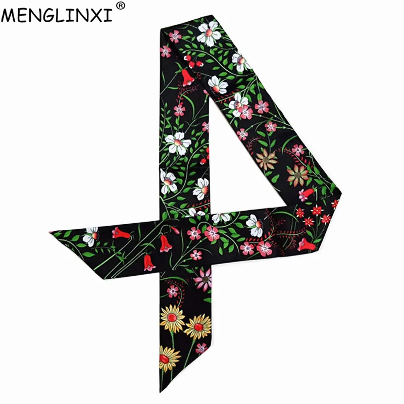 2024 New Skinny Scarf Floral Printing Silk Scarf For Women Luxury Brand Foulard Fashion Flower Ladies Bag Scarf Head Scarves