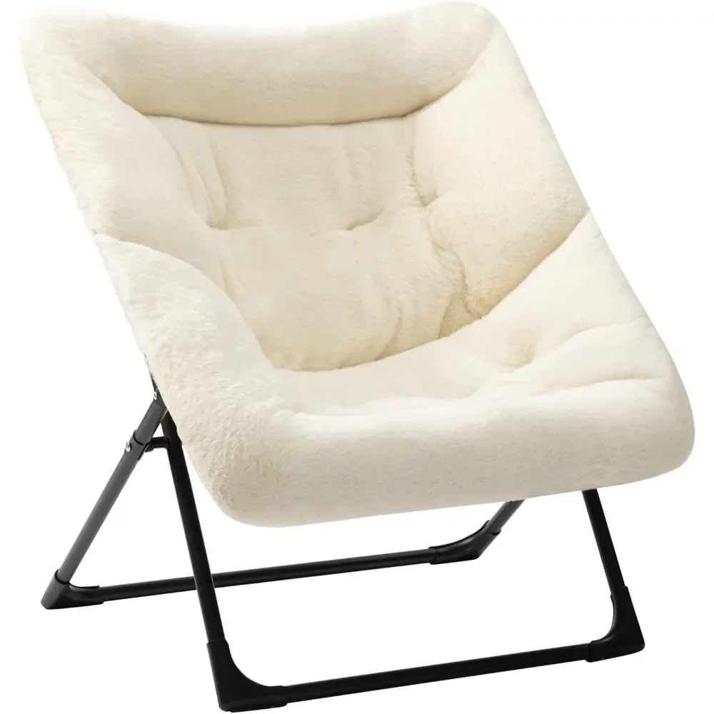 

X-Large Saucer Chair, Comfy Oversized Folding Chair, Faux-Fur Reading Chair for Teens, Adults, Foldable Accent Lazy Chair