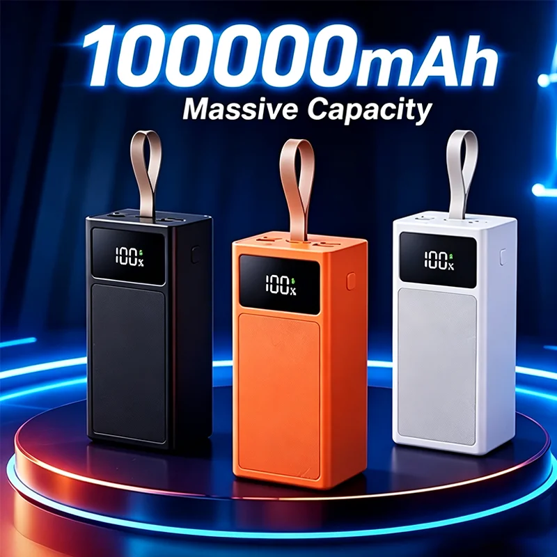 Batteria portatile da 100.000 mAh, power bank con capacità di accumulo energetico, potenza massima di ricarica rapida di 66 W, batteria esterna con più porte USB e Type-C per ricarica rapida,