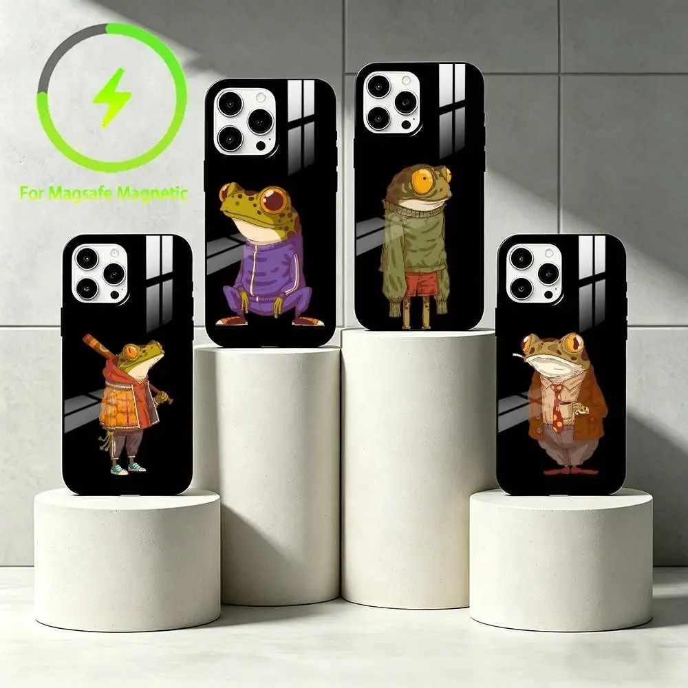 

A-Anthropomorphic frog Phone Case For iPhone 17 16 15 14 13 12 Pro Max Plus for Mirror Wireless Magnetic Cover
