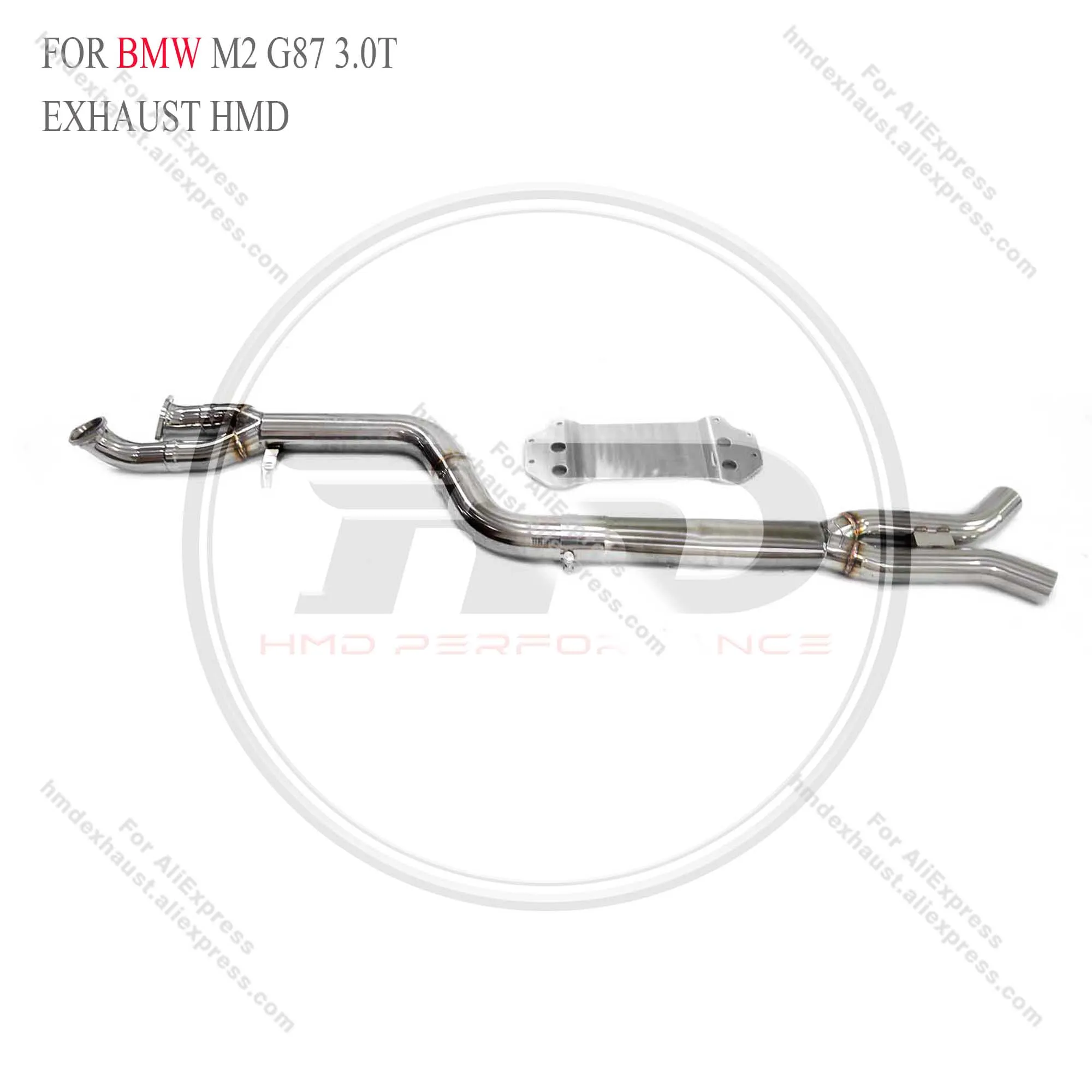 HMD tabung resonan baja tahan karat untuk BMW M2 G87 3.0T tabung tunggal dengan baffle di bagian tengah kinerja knalpot
