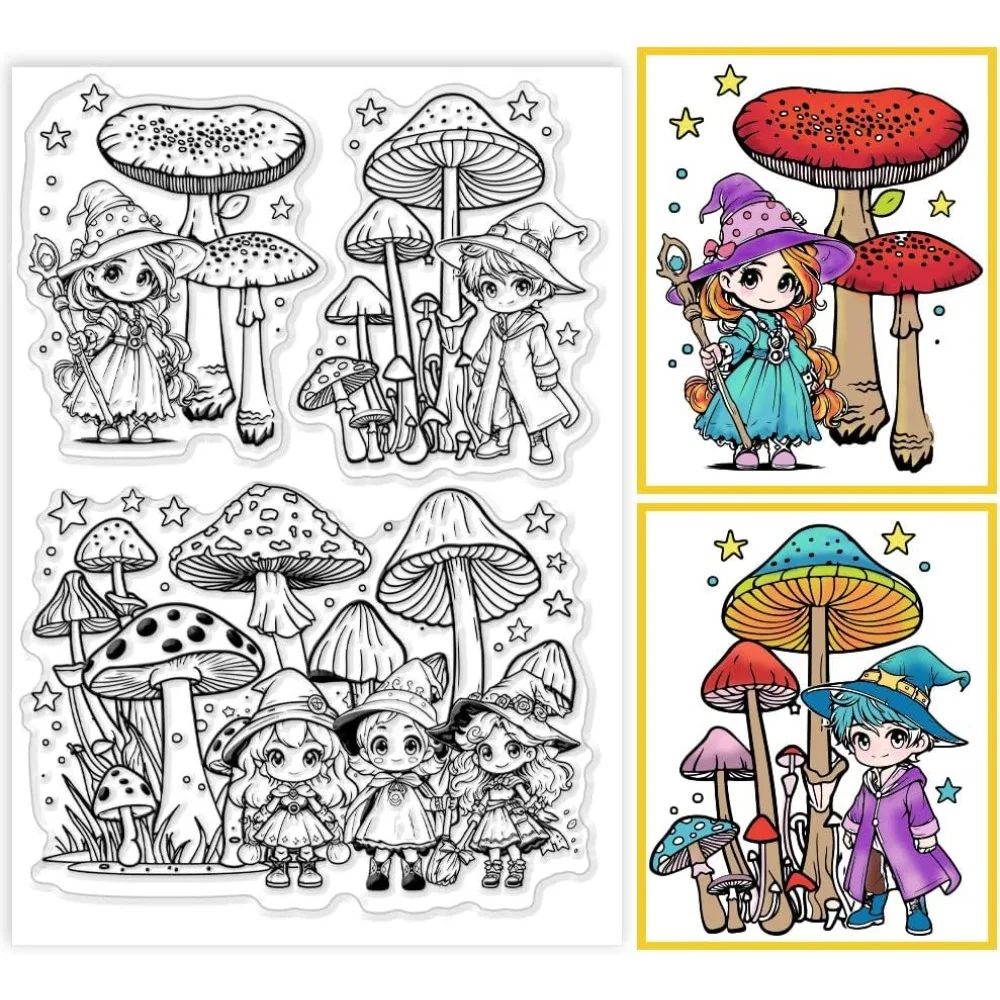 Silicone Stamp Rubber Stamp PVC Seal Clear Stamp Cards for Card Making DIY Decoration Scrapbooking Mushroom Labels Making Kit