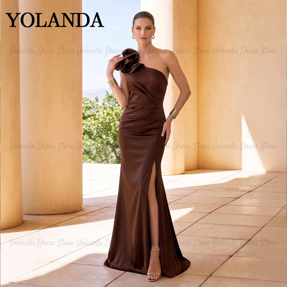 Yolanda Women's Wedding Party Attire One‑Shoulder vestido madrinha casamento 3D Floral Mermaid High Slit Guest Dresse Customized