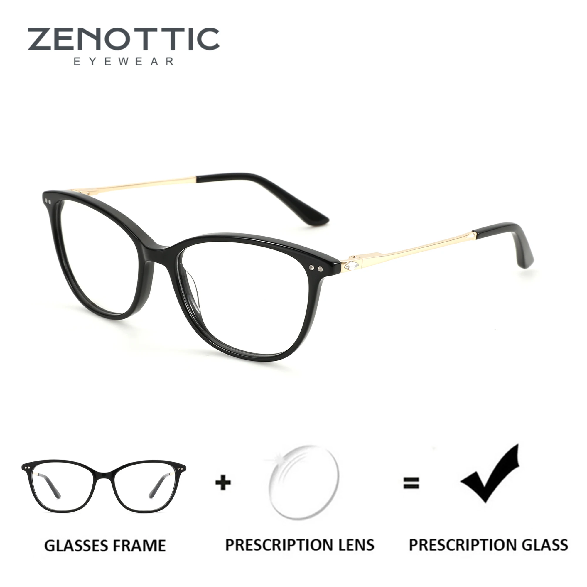 ZENOTTIC Fashion Cat Eye Prescription Glasses Women Acetate Optical Eyeglasses Myopia Hyperopia Progressive Anti-Blu-ray