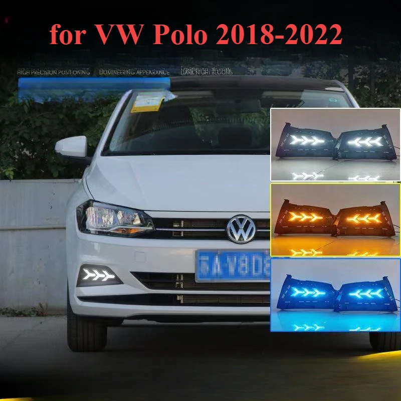 2 PCS DRL Turn Signals for Volkswagen Polo 2018-2022 LED Daytime Running Light Fog Lamp Auto Parts Assembly For VW Polo