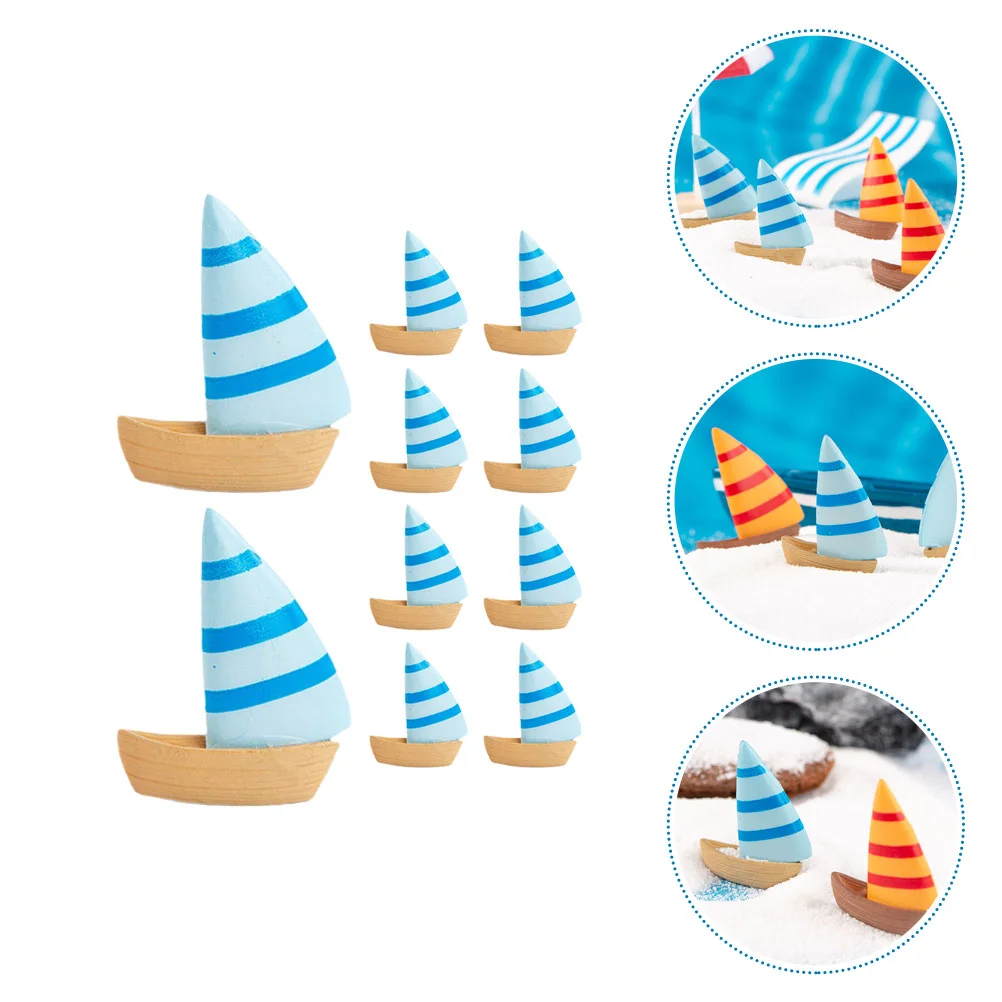 10 Pcs Small Sailboat Crafts Miniature Multifunction Ocean Vivid Figure Chic Pvc Landscape Supplies Micro-landscape Accessory