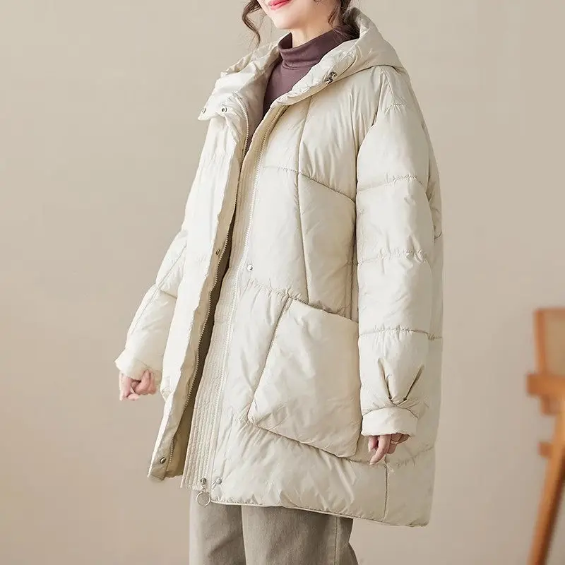 Women\'s Winter Coat Thickened Down Jacket with Hood, Oversized Long Parka Cotton Blend, Warm Windproof Casual Outerwear Z4342