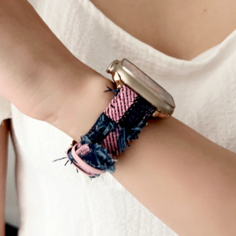 Denim Woolen Silk for Apple Watch Band 45mm 41mm Fabric Watch strap for IWatch 9 8 7 Girl Bracelet 40mm Ultra 2 49mm Accessories