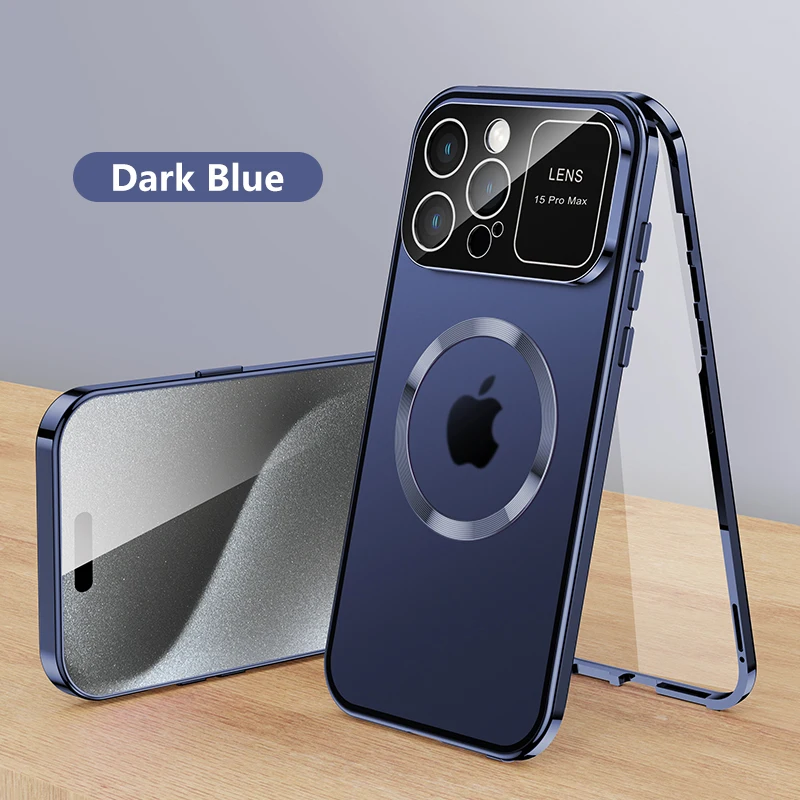 

Magnetic Double Sided Glass Case For Iphone 15 14 13 12 Pro Max Wireless Charging Large Window With Camera Lens Protection Cover