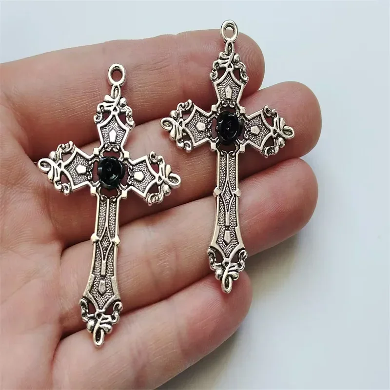 5pcs 55x35mm Gothic Large  Rose Flower Cross Charms Pendants Earring Antique Jewelry Making DIY Necklace Handmade Accessories