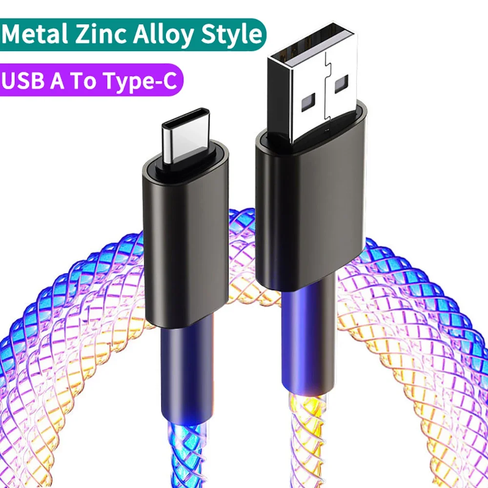 66 W 6 A USB auf Typ C Schnelllade-Datenkabel Dual Typ C-Kabel Ladegerät USB-Kerne mit LED-RGB-Kabel Atem-LED-Licht