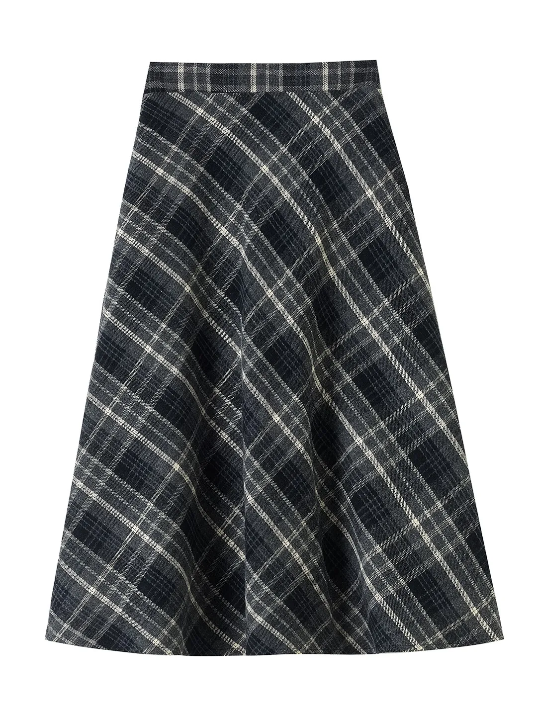 الكاكي منقوشة Thiened الشتاء الصوف عالية الخصر ألف خط تنورة المرأة تنورة طويلة Ele نمط مائل بوت تنورة