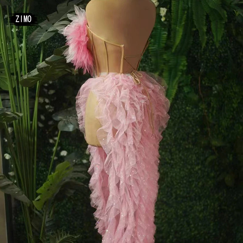 Custom adult Party dresses women pink top and skirt mesh sequin sexy wedding birthday party outfits dance performance costumes