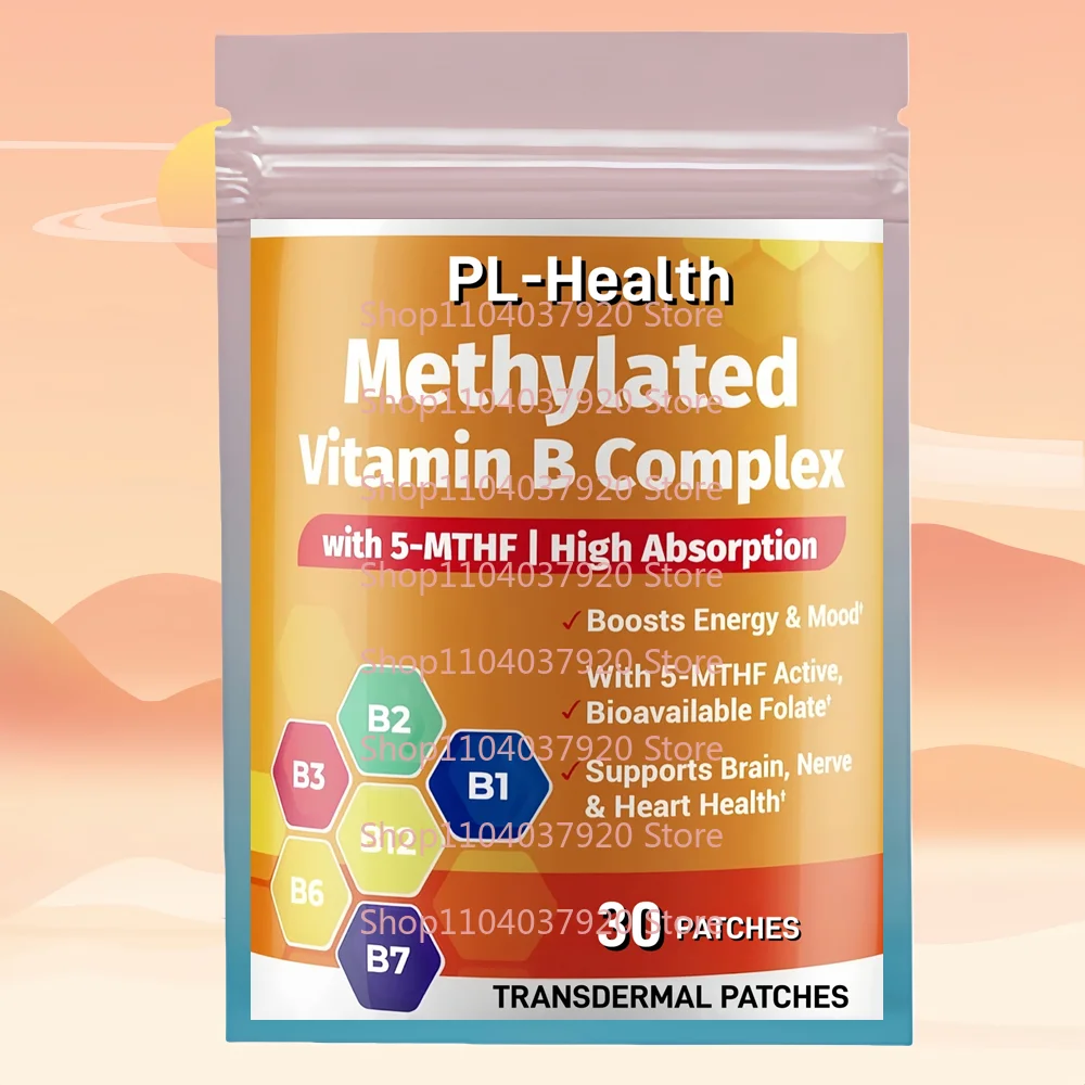 

30 трансдермальных пластырей с метилированным комплексом витаминов группы B, высокой эффективности, для женщин и мужчин