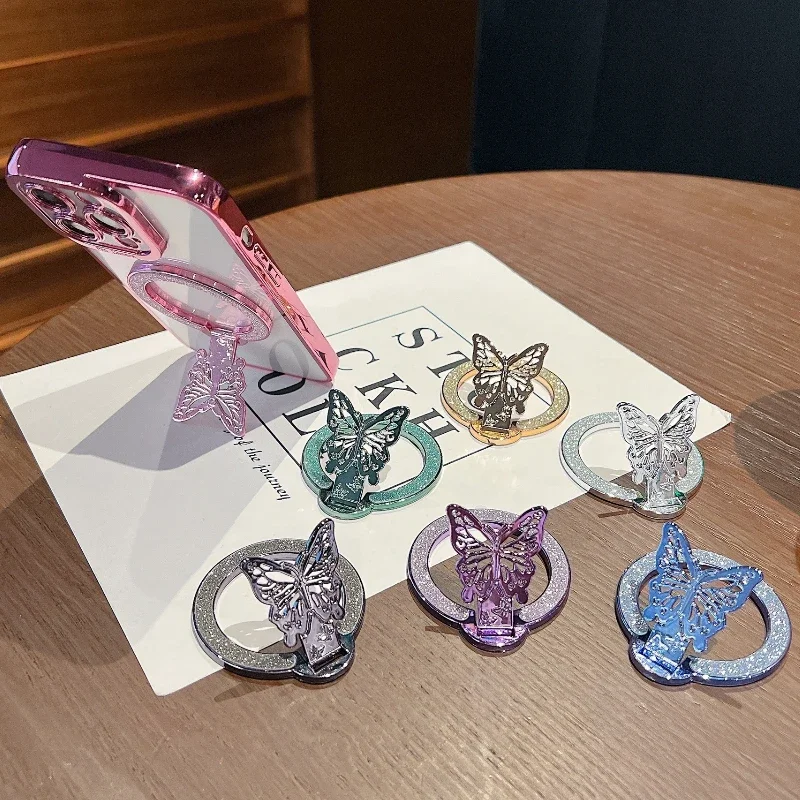 

Стильная блестящая подставка для телефона-бабочки, магнитный кронштейн на присоске, кольцевые держатели для мобильных телефонов