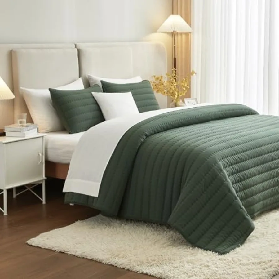 

Green Twin Size Quilt Bedding Set Reversible Lightweight Bed Spreads Oversized Twin Quilted Bedspread for All Seasons Soft Wash