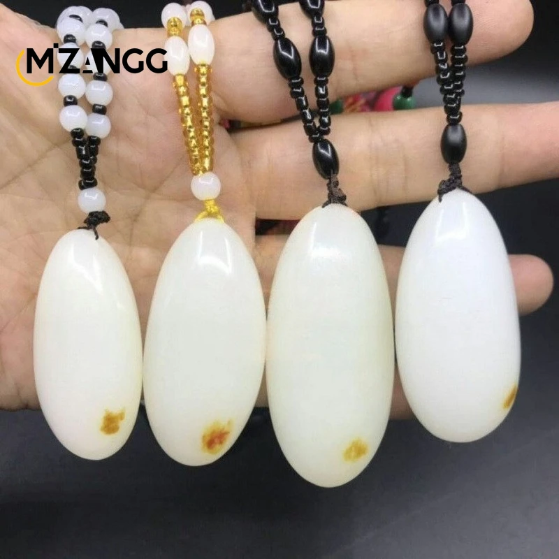 Natural Chinese White Jade Water Drop Pendant Raw Stone Carved Sweater Chain Necklace Fashion Jewellery Gift for Men and Women