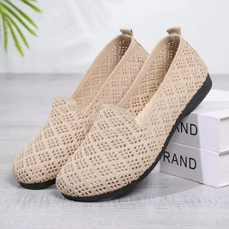 summer new Bestselling Lazy flats Comfortable Breathable Openwork Knit Round-Toe Slip-On Shoes for woman Anti-Slip woman shoes