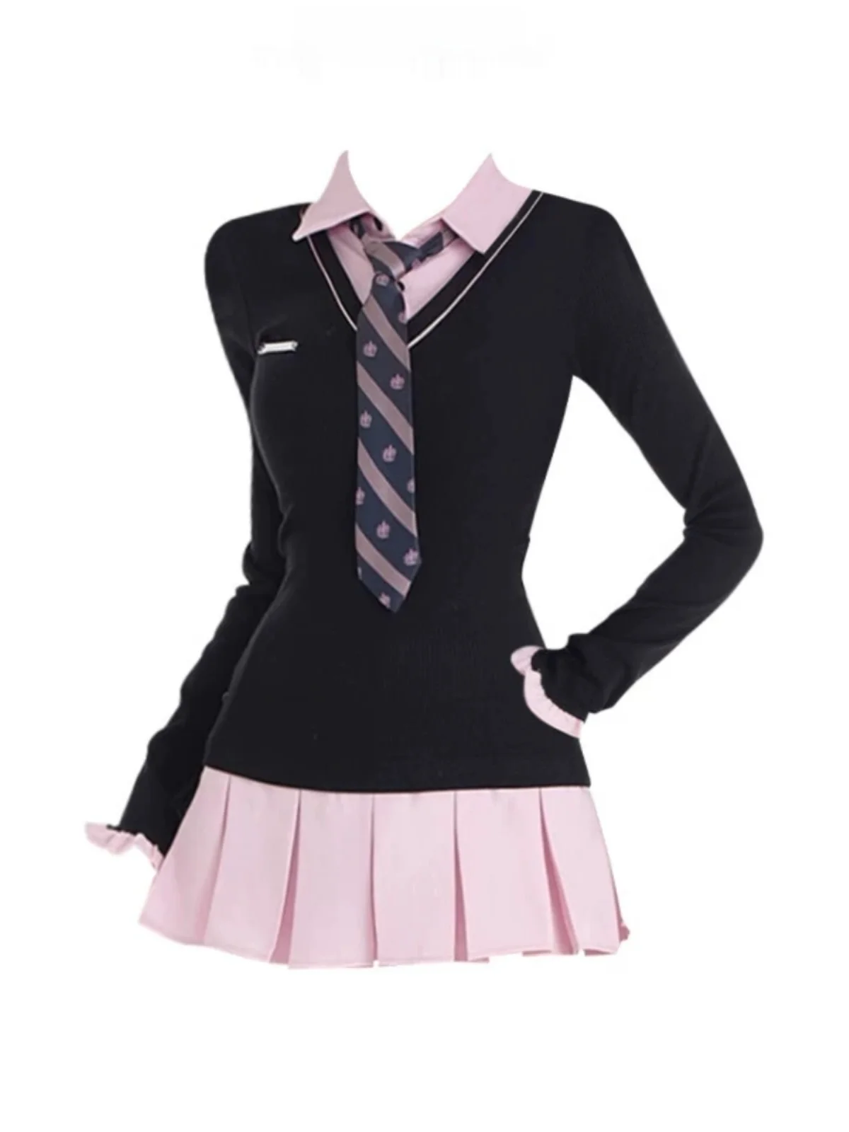 

Весеннее платье-трапеция с цветовыми блоками, женское, с воротником-стойкой, приталенное, плиссированное, короткое, в деловом стиле, длинное...