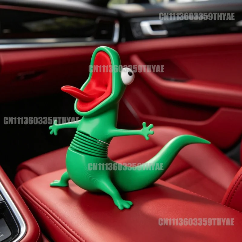 

3D Printed Cute Green Lizard Shaking Ornament Spring Wobble Toy Stress Relief Desktop Decoration Keychain Bag Pendant Gift