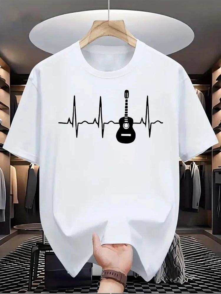 

Casual Guitar Heartbeat Graphic design -100% cotton O-neck summer short sleeve casual men's printed T-shirt.