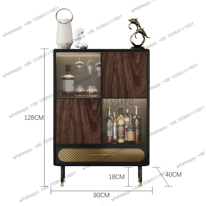 Italian light luxury solid wood wine cabinet modern simple living room wall display cabinet glass decorative cabinet