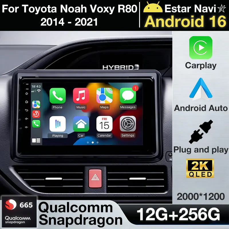 

Автомагнитола Android 16 с беспроводным CarPlay для Toyota Noah Voxy R80 2014-2021, аудиоплеер, стереосистема, 5G Wi-Fi, DSP, 4G LTE, головное устройство