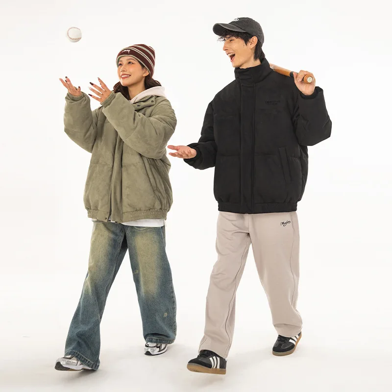 Männer Stehen Kragen Verdickt Puffer Mantel Männer Frauen Winter Paare Drucken Lose Baumwolle Gefütterte Jacke ropa de hombre JK-114