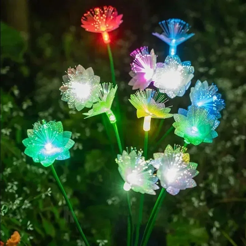 1PC Solar Fiber Flower Lights 6-Head White Outdoor Garden Lawn Light Waterproof Courtyard Party Decor Landscape Pathway Lamp