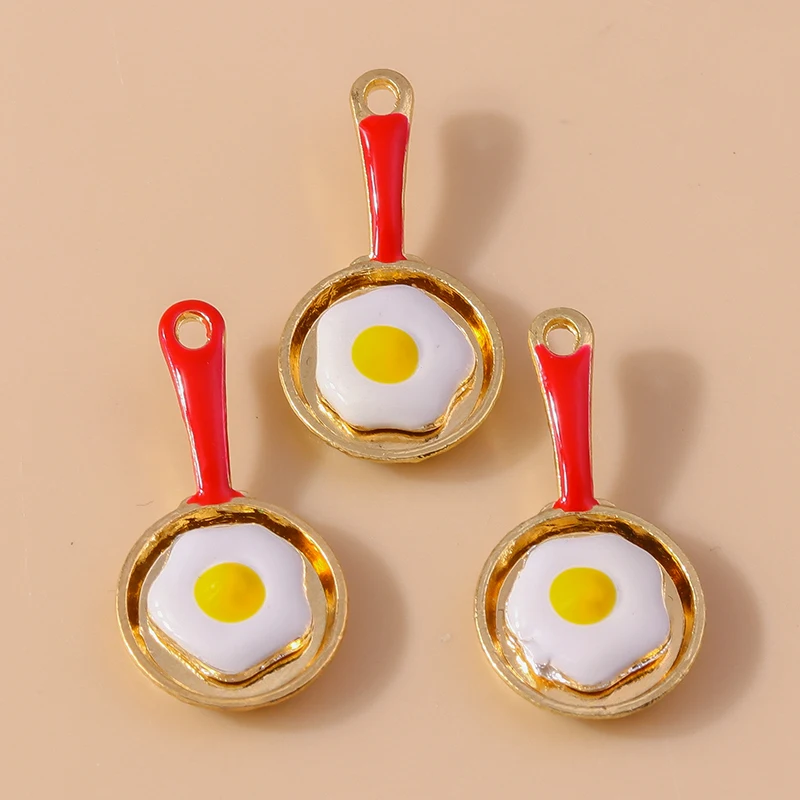 20pcs 14x28mm Cute Enamel Fried Eggs Pan Charms Pendants for Jewelry Making Earrings Necklaces Keychains DIY Crafts Accessories