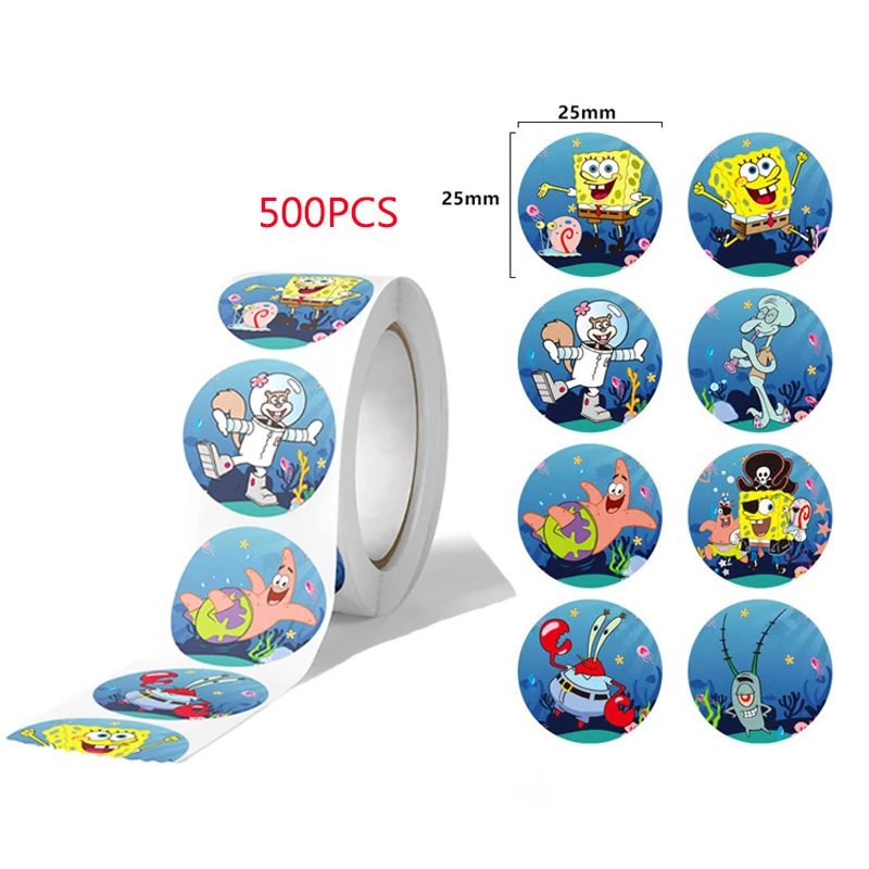 Stiker SpongeBob SquarePants, stiker mainan anak, gambar kartun Anime, koper Cup Kawaii, alat tulis, hadiah Anak 500 buah